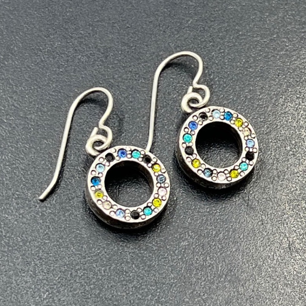 Patricia Locke Retired Omni Eddy Rainbow Crystal Round Drop Circle Earrings